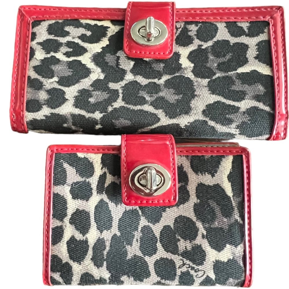 Coach Ocelot Leopard Turn Lock Wallets Clutch - SET OF 2